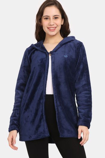 Buy Rosaline Minky Plush Fleece Knit Poly Hooded Cardigan - Ocean Caveran